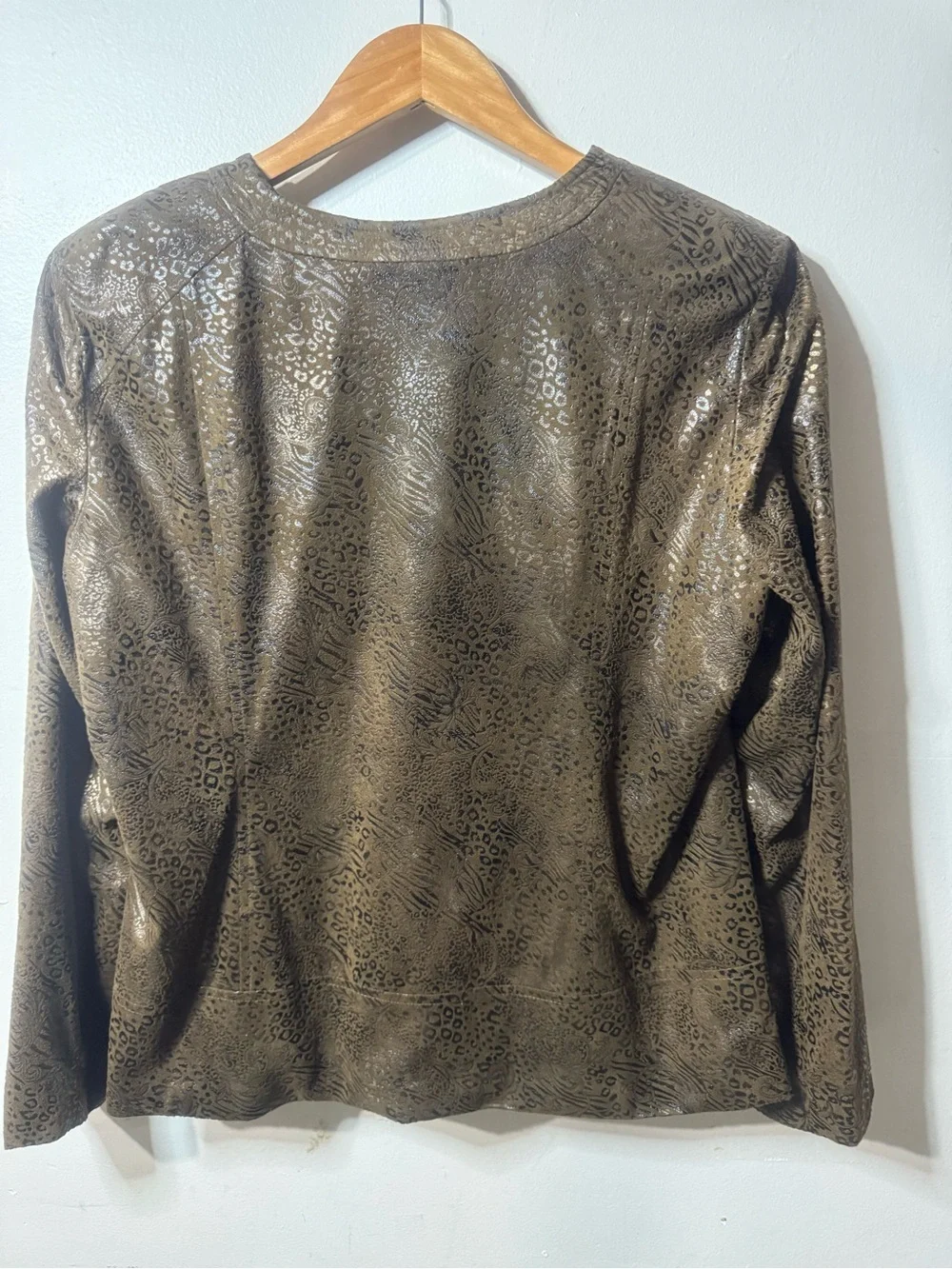 Elementz Metallic Olive Animal-Print Leather Jacket